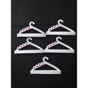 Vintage 1992 Barbie Doll Clothes Hangers Set of 5 White with Pink Hearts